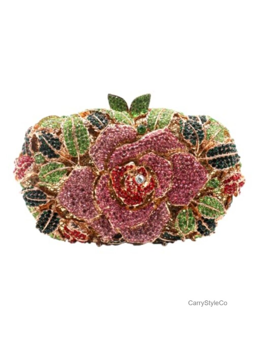 Rhinestone Floral Evening Clutch with Detachable Chain